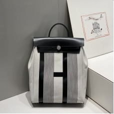 Replica Hermes Herbag a dos Zip retourne backpack in black Criss Viking canvas and Hunter cowhide