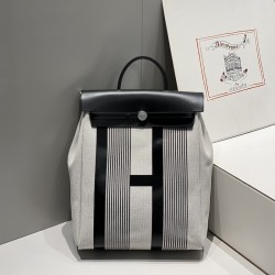 Replica Hermes Herbag a dos Zip retourne backpack in black Criss Viking canvas and Hunter cowhide