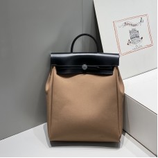 Replica Hermes Herbag a dos Zip retourne backpack in Etoupe Criss Viking canvas and Hunter cowhide
