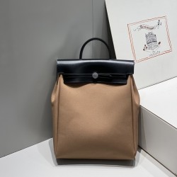 Replica Hermes Herbag a dos Zip retourne backpack in Etoupe Criss Viking canvas and Hunter cowhide