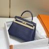 Hermes Kelly 25cm Bag in Clemence Leather Deep Blue GHW