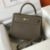Hermes Kelly 25cm Bag in Clemence Leather Etoupe GHW