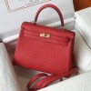 Hermes Kelly 25cm Bag in Clemence Leather Red GHW