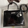 Hermes Kelly 25 Diamond Bag In Black Crocodile Niloticus Shiny Skin