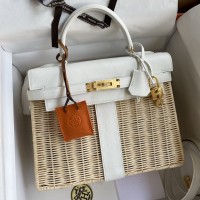 Hermes Picnic Kelly 28cm replica wicker with Barenia leather gold hardware