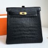 Hermes Kelly Ado Backpack In Black Matte Alligator Crocodile Leather GHW