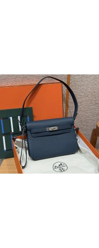 Hermes Kelly Depeches 25 Pouch in Blue Presse Calfskin