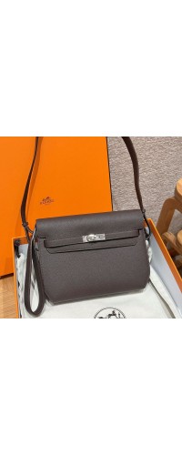 Hermes Kelly Depeches 25 Pouch in Ebene Calfskin