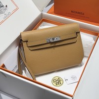 Replica Hermes Kelly Depeches 25 Pouch Chai Epsom Palladium Hardware gift box set