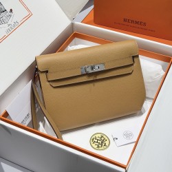 Replica Hermes Kelly Depeches 25 Pouch Chai Epsom Palladium Hardware gift box set