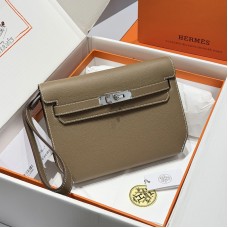 Hermes Kelly Depeches 25 Etoupe Epsom wrist pouch unisex clutch Replica Hermes Kelly Depeches 25 Pouch Etoupe Epsom Palladium Hardware gift box set