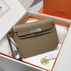 Replica Hermes Kelly Depeches 25 Pouch Etoupe Epsom Palladium Hardware gift box set