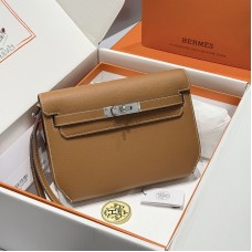 Hermes Kelly Depeches 25 Gold Epsom wrist pouch unisex clutch Replica Hermes Kelly Depeches 25 Pouch Gold Epsom Palladium Hardware gift box set