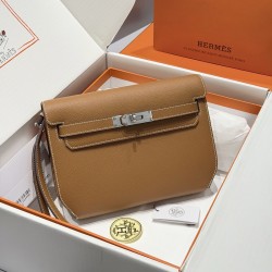 Replica Hermes Kelly Depeches 25 Pouch Gold Epsom Palladium Hardware gift box set