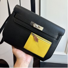 Hermes Kelly Depeches 25 Black Naples Yellow Evercolor unisex wrist clutch Replica Hermes Kelly Depeches 25 Pouch Black Naples Yellow Evercolor Leather two tone