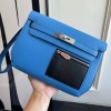 Hermes Kelly Depeches 25 Pouch in Blue Hydra / Black Evercolor Leather