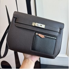 Hermes Kelly Depeches 25 Ebene Evercolor unisex wrist clutch Replica Hermes Kelly Depeches 25 Pouch Ebene Evercolor Leather two tone