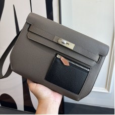 Hermes Kelly Depeches 25 Etoupe Evercolor unisex wrist clutch Replica Hermes Kelly Depeches 25 Pouch Etoupe Evercolor Leather two tone