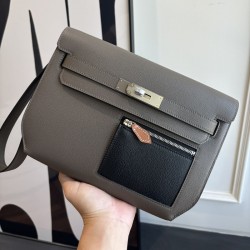 Hermes Kelly Depeches 25 Etoupe Evercolor unisex wrist clutch Replica Hermes Kelly Depeches 25 Pouch Etoupe Evercolor Leather two tone