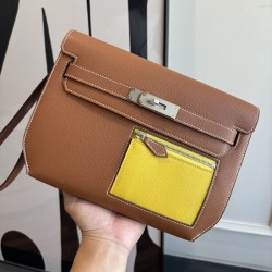 Hermes Kelly Depeches 25 Gold Naples Yellow Evercolor unisex wrist clutch Replica Hermes Kelly Depeches 25 Pouch Gold Naples Yellow Evercolor Leather two tone