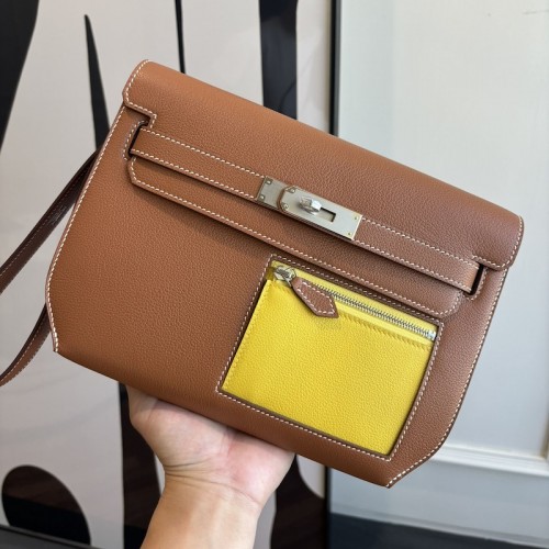 Hermes Kelly Depeches 25 Gold Naples Yellow Evercolor unisex wrist clutch Replica Hermes Kelly Depeches 25 Pouch Gold Naples Yellow Evercolor Leather two tone