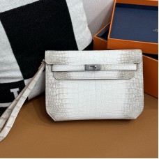 Hermes Kelly Depeches 25 Pouch replica Himalayan Niloticus crocodile matte skin palladium hardware
