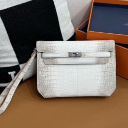Hermes Kelly Depeches 25 Pouch replica Himalayan Niloticus crocodile matte skin palladium hardware