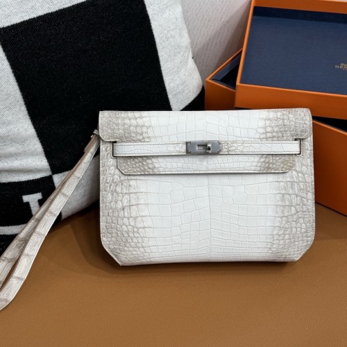 Hermes Kelly Depeches 25 Pouch replica Himalayan Niloticus crocodile matte skin palladium hardware