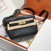 Hermes Kelly Messenger PM Bag in Black Evercolor Leather