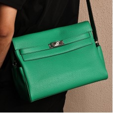 Replica Hermes Kelly Messenger GM Bag Bamboo Togo Leather Crossbody Replica Hermes Kelly Messenger GM Bag Bamboo green Togo leather crossbody bag with silver Kelly lock hardware