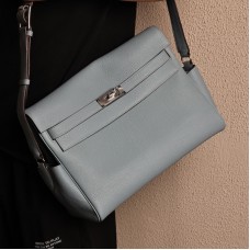 Replica Hermes Kelly Messenger GM Bag Bleu Lin Togo Leather Crossbody Replica Hermes Kelly Messenger GM Bag Bleu Lin Togo leather crossbody bag with silver Kelly lock hardware