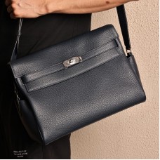 Replica Hermes Kelly Messenger GM Bag Bleu Nuit Togo Leather Crossbody Replica Hermes Kelly Messenger GM Bag Bleu Nuit Togo leather crossbody bag with silver Kelly lock hardware