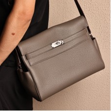 Replica Hermes Kelly Messenger GM Bag Etain Togo Leather Crossbody Replica Hermes Kelly Messenger GM Bag Etain Togo leather crossbody bag with silver Kelly lock hardware