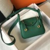 Hermes Mini Lindy Bag 19cm in Clemence Leather Vert Fonce