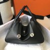 Hermes Lindy 26cm 30cm Bag in Clemence Leather Black PHW