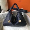 Hermes Lindy 26cm 30cm Bag in Clemence Leather Bleu Saphir