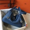 Hermes Lindy 26cm 30cm Bag in Clemence Leather Bleu Agate