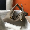 Hermes Lindy 26cm 30cm Bag in Clemence Leather Etoupe GHW