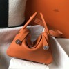 Hermes Lindy 26cm 30cm Bag in Clemence Leather Orange PHW