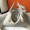Hermes Lindy 26cm 30cm Bag in Clemence Leather Pearl Gray