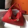 Hermes Lindy 26cm 30cm Bag in Clemence Leather Red