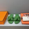 Hermes Women's Oran Sandal Shearling Green