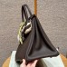 Side profile showing the hand-stitched craftsmanship of the replica Chocolate Birkin 35CM bag.