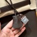 Front buckle and plaque detail on the replica Hermes Chocolate Birkin 35CM with PHW.