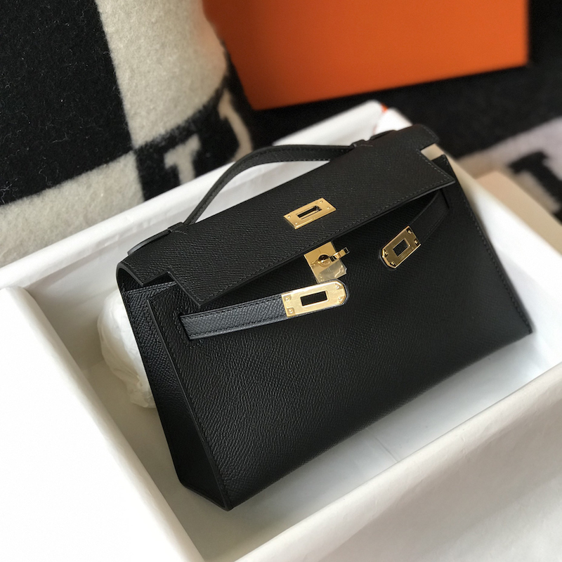 Hermes Mini Kelly Pochette 22cm Bag In Black Epsom Leather