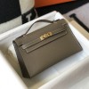 Hermes Mini Kelly Pochette 22cm Bag In Etoupe Epsom Leather