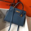 Hermes Kelly 32cm Bag in Clemence Leather Blue Agate