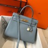Hermes Kelly 32cm Bag in Clemence Leather Bleu Lin
