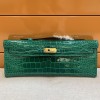 Hermes Kelly Cut Clutch in Vert Emeraude Crocodile Alligator Shiny Skin