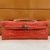 Hermes Kelly Cut Clutch in Rouge Pivoine Crocodile Alligator Shiny Skin